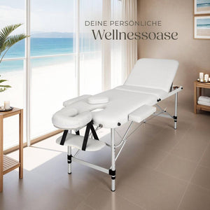 3 Zonen Massageliege mit 5cm Polsterung und Aluminiumgestell weiss