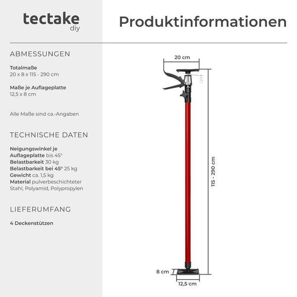 4 Deckenstützen 115 bis max. 290cm rot
