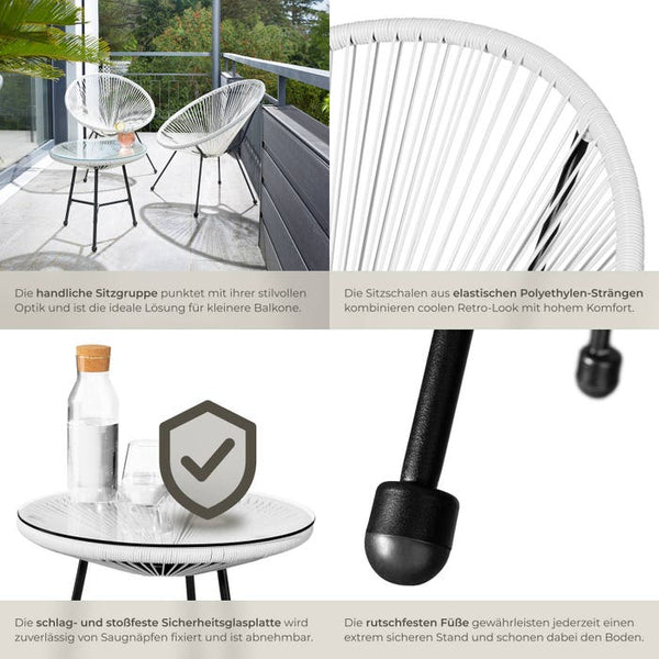 2 Gartenstühle Santana mit Tisch weiss