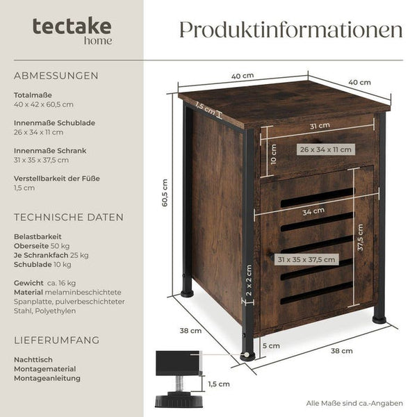 Nachttisch Waterford Industrial Holz dunkel, rustikal