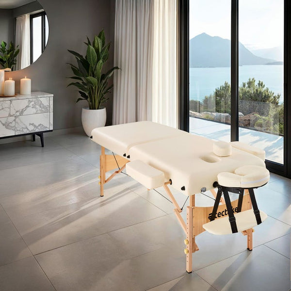 Lettino da massaggio a 2 zone con imbottitura da 7,5 cm, beige