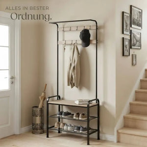 Garderobe Wichita mit Sitzbank Industrial Holz hell, Eiche Sonoma 73,5 x 36 x 184 cm