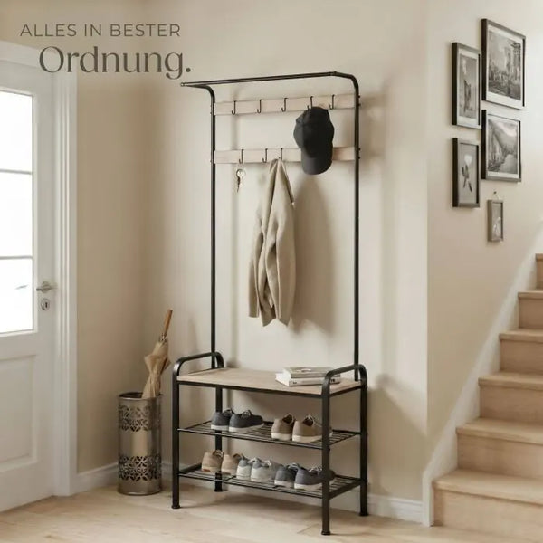 Garderobe Wichita mit Sitzbank Industrial Holz hell, Eiche Sonoma 73,5 x 36 x 184 cm