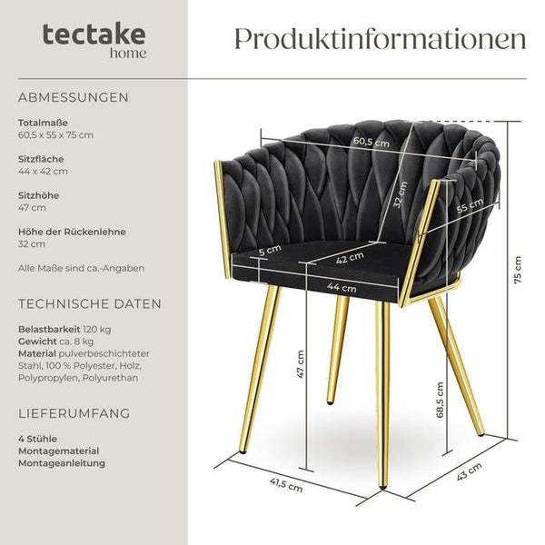 Set Esszimmerstuhl Astano schwarz/gold 4er Set