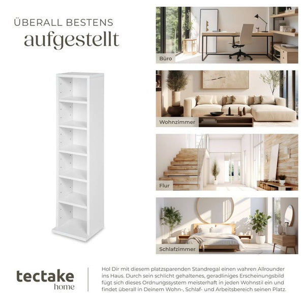 Standregal Medienregal, 6 Fächer, weiss