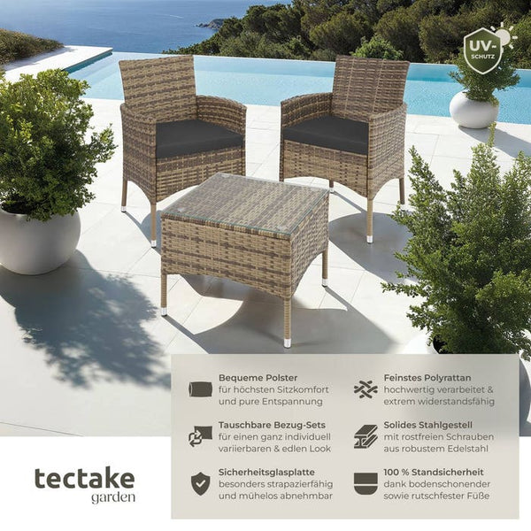 Rattan Gartenset Luzern 2+1 - natur