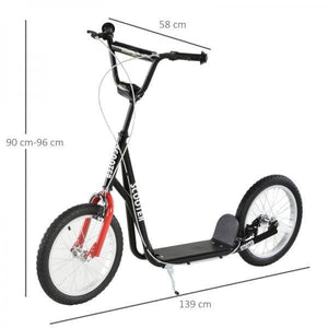 Kinderroller Tretroller Cityroller Kickscooter Kickboard mit Luftreifen und Handbremse 16 Zoll Schwarz