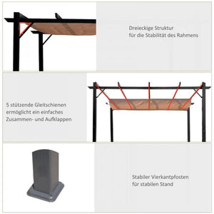Pavillon Pergola mit einstellbarem Stoffdach 300 cm x 400 cm x 223 cm