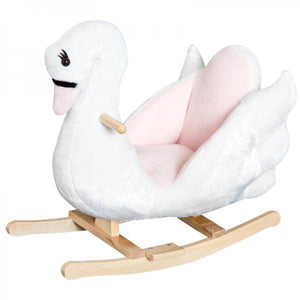 Schaukelpferd Baby Schaukeltier Schwan mit Musik Spielzeug Plüsch Rosa+Weiss