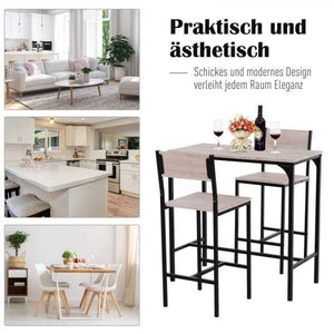 Bartisch mit 2 Stühlen, 3-teiliges Tischset, Barstuhl, Barhocker, MDF, Natur, Schwarz