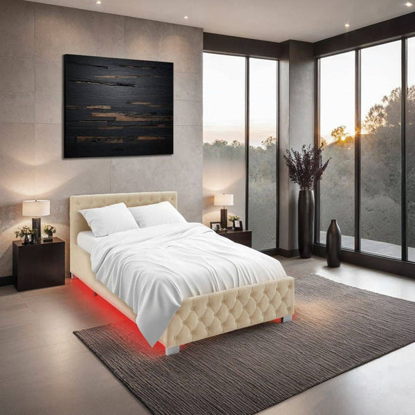 Polsterbett mit LED-Leisten & Stauraum beige 140 x 200 cm