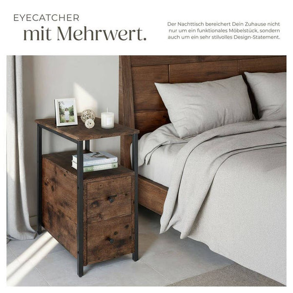 Nachttisch Tullamore Industrial Holz dunkel, rustikal