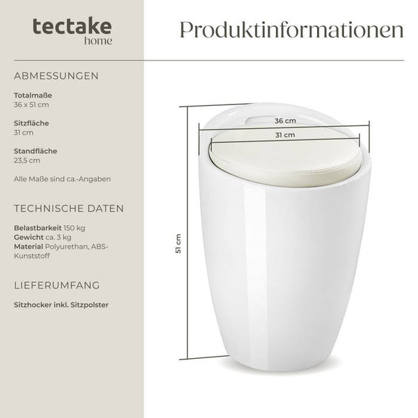 Badhocker mit Stauraum, weiss
