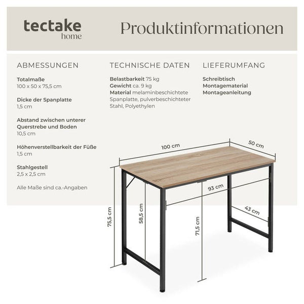 Schreibtisch Jenkins Industrial Holz hell, Eiche Sonoma 100 cm
