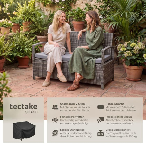 Rattan-Gartenbank Vecchia 2-Sitzer mit Stauraum grau