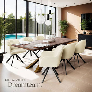 Samt-Drehstuhl Lona creme/schwarz 2er Set