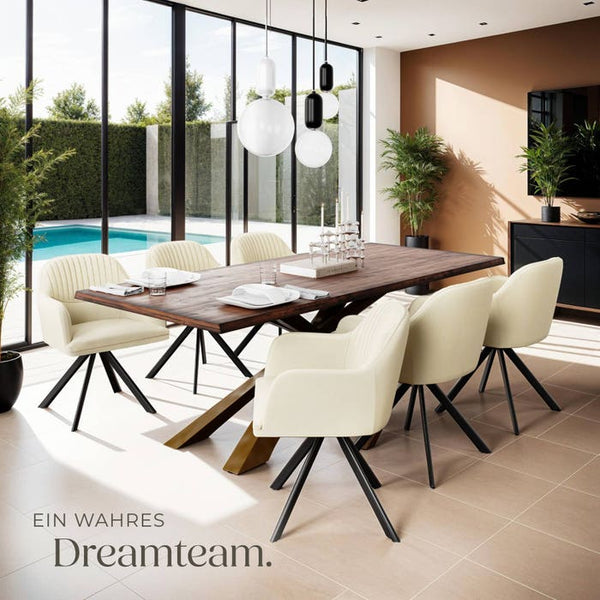 Samt-Drehstuhl Lona creme/schwarz 2er Set
