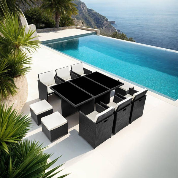 Aluminium Rattan Sitzgruppe New York 6+4+1, schwarz