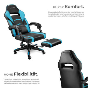 Racing office chair Comodo with footrest, black/azure