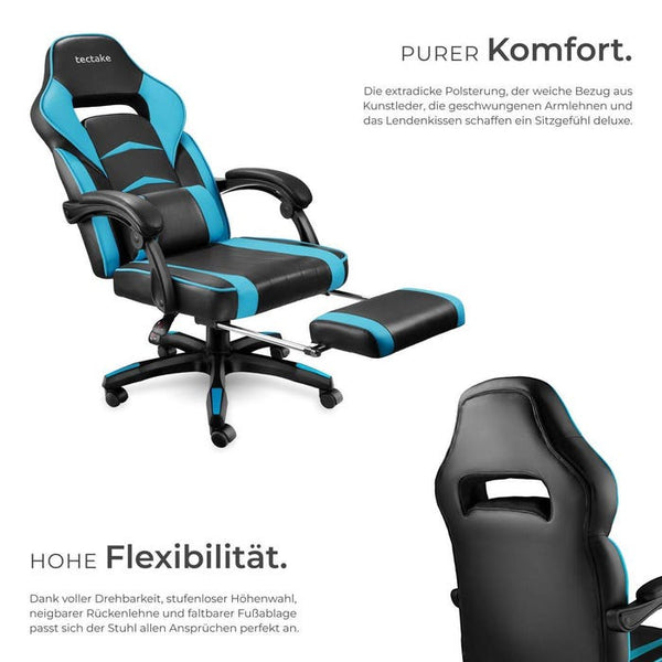 Racing office chair Comodo with footrest, black/azure