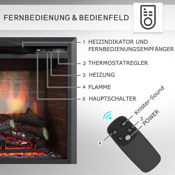 BALDERIA Calida 26" Elektrischer Einbaukamin 3D-Flammeneffekt 2000W