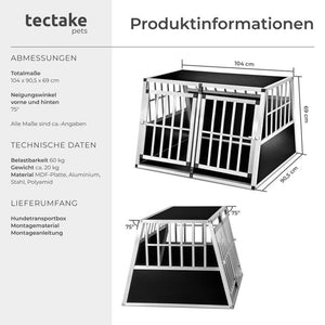 Hundetransportbox doppel mit schräger Rückwand ohne Trennwand