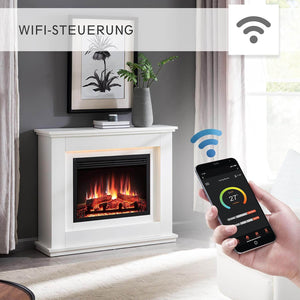 BALDERIA Baldur Elektrokamin mit Heizung bis 2000W, 3D-Flammeneffekt Weiss