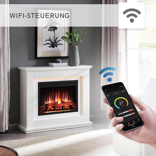 BALDERIA Baldur Elektrokamin mit Heizung bis 2000W, 3D-Flammeneffekt Weiss