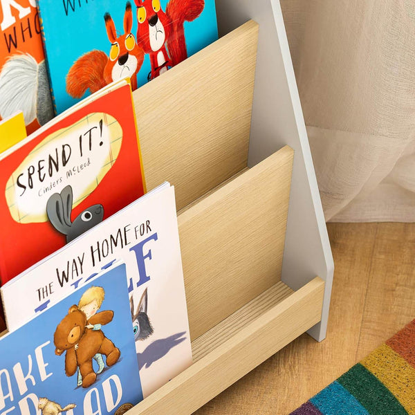 Kinderbücherregal Zeitungsständer Aufbewahrungsregal für Kinder Grau/Natur