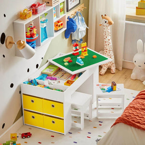 Kindertisch Mit 2 Stühlen Kindersitzgruppe Spieltisch Weiss| KMB75-W