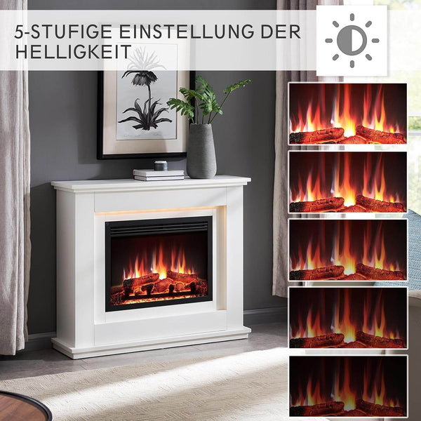 BALDERIA Baldur Elektrokamin mit Heizung bis 2000W, 3D-Flammeneffekt Weiss