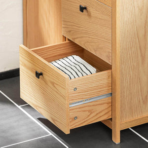Wäscheschrank mit ausklappbarem Wäschesack | Badschrank | Wäschekorb | Natur | BZR97-N