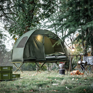 4in1-Zelt Für 1 Person Wurfzelt Feldbett Mit Campingliege Grün