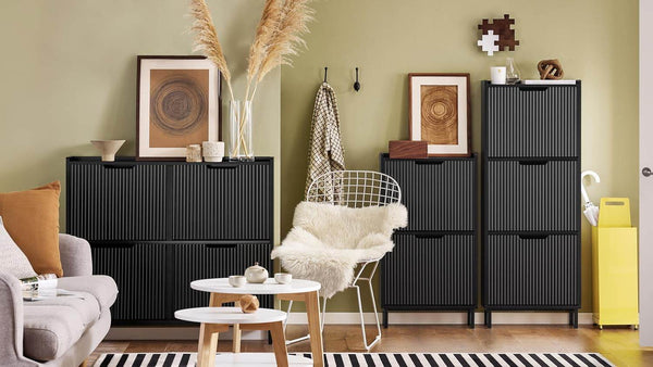 Schuhkipper mit 2 Klappen Schuhschrank schmal Schuhkommode Schwarz