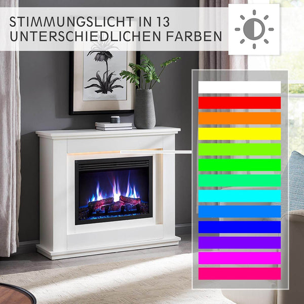 BALDERIA Baldur Elektrokamin mit Heizung bis 2000W, 3D-Flammeneffekt Weiss