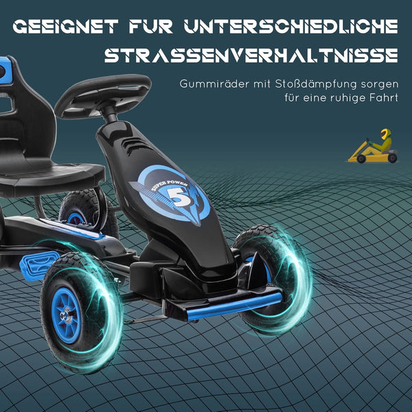 Kinder-Gokart, mit Pedalen, verstellbarem Sitz, In- und Outdoor, ab 5 Jahren, blau+schwarz