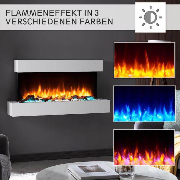 BALDERIA LED Elektrokamin Ignis | Wandkamin, 3D-Flammeneffekt 2000W Weiss