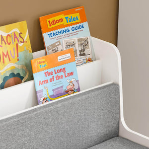 Sitzbank mit Bücherregal und Sitzkissen | Spielzeugtruhe | Aufbewahrungsbox mit Rollen | Weiss