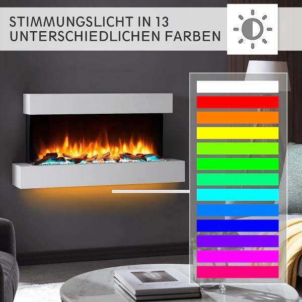 BALDERIA LED Elektrokamin Ignis | Wandkamin, 3D-Flammeneffekt 2000W Weiss
