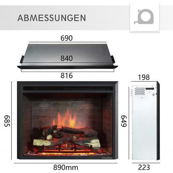 BALDERIA Calida 33" Elektrischer Einbaukamin 3D-Flammeneffekt 2000W