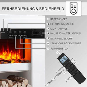 BALDERIA Elektrokamin Naran 3D-Flammeneffekt Heizung 2000W Weiss