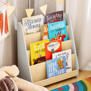 Kinderbücherregal Zeitungsständer Aufbewahrungsregal für Kinder Grau/Natur