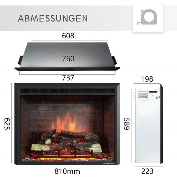 BALDERIA Calida 30" Elektrischer Einbaukamin 3D-Flammeneffekt 2000W