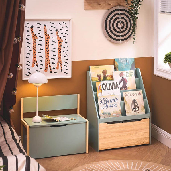 Kinder Bücherregal Spielzeugtruhe Aufbewahrungsregal Kinderzimmer Grün-Natur