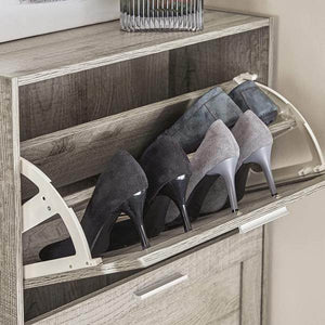 Schuhkipper Schuhschrank Mit 2 Klappen Schuhkommode Hellgrau