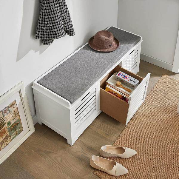 Schuhbank mit Sitzkissen Schuhtruhe Sitzkommode Weiss