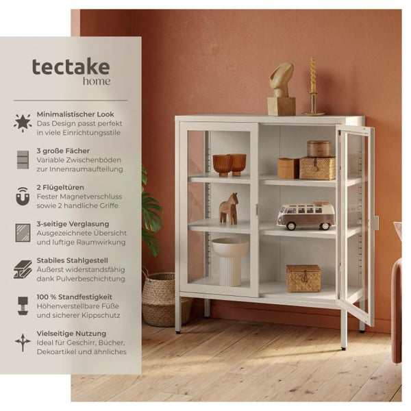 Metallvitrine Baker mit Glastüren taupe
