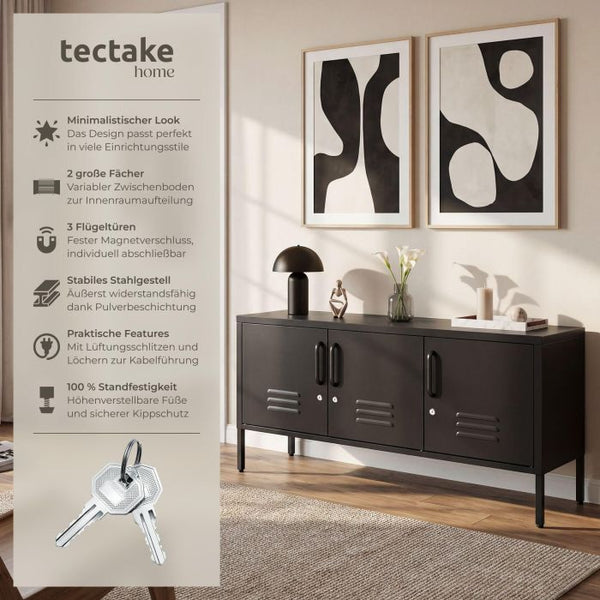 Sideboard Baker Metall abschliessbar schwarz 120 x 37,5 x 55,5 cm