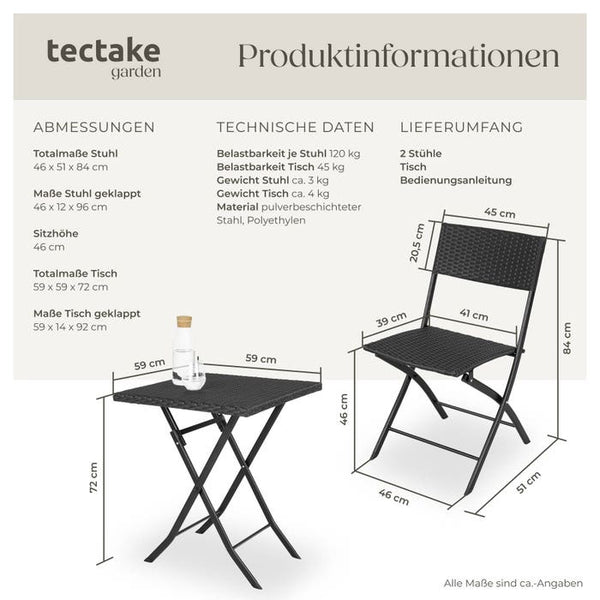 Rattan Balkonset Trevi, schwarz