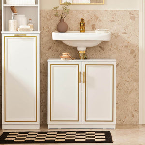 Waschbeckenunterschrank Badschrank Waschtisch Weiß+Gold BZR86-W